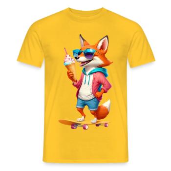 Sonnen Fox Skate – bunter Streetstyle - Männer T-Shirt - Gelb - Vorne - AI Model Male 178 dark (178cm)