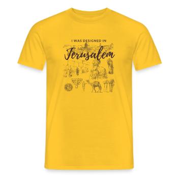 Designed in Jerusalem - Men's T-Shirt - yellow - Front - AI Model Male 178 dark (178cm)