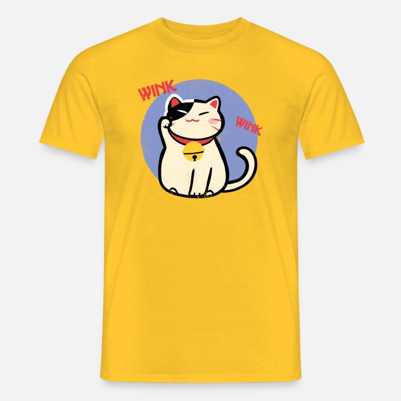 Winke Katze - GlücksKatze süß - Männer T-Shirt - Gelb