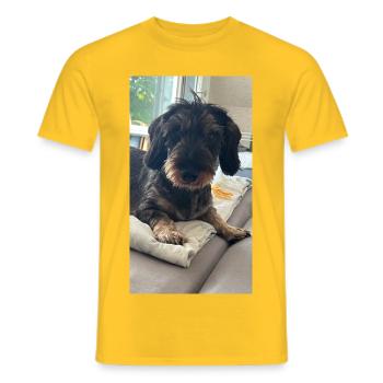 Hundeporträt mit charmantem Gesicht Rachel, Rauhha - Männer T-Shirt - Gelb - Vorne - AI Model Male 178 dark (178cm)