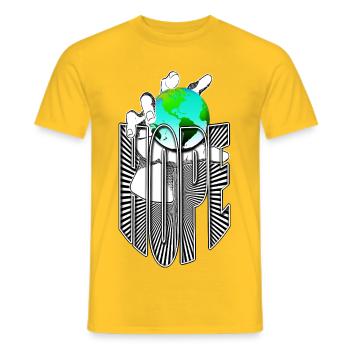 Weltweite Hoffnung in Händen - Männer T-Shirt - Gelb - Vorne - AI Model Male 178 dark (178cm)