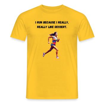 Je cours parce que j’aime vraiment, vraiment le dessert. - T-shirt homme - jaune - Devant - AI Model Male 178 dark (178cm)