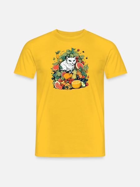 Mathéo le chat dans les fruits - T-shirt homme - jaune