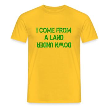 I COME FROM A LAND DOWN UNDER - Men's T-Shirt - yellow - Front - AI Model Male 178 dark (178cm)