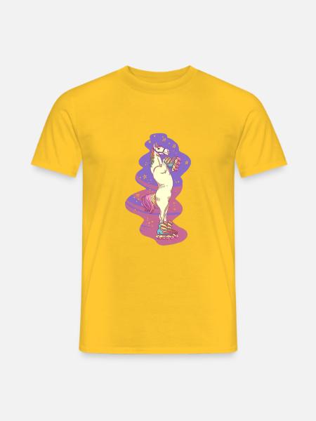 Unicorn with inline skaters Pink stars rainbow - Men's T-Shirt - yellow