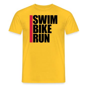 sport logo swim bike run text triathlon marathon a - Men's T-Shirt - yellow - Front - AI Model Male 178 dark (178cm)