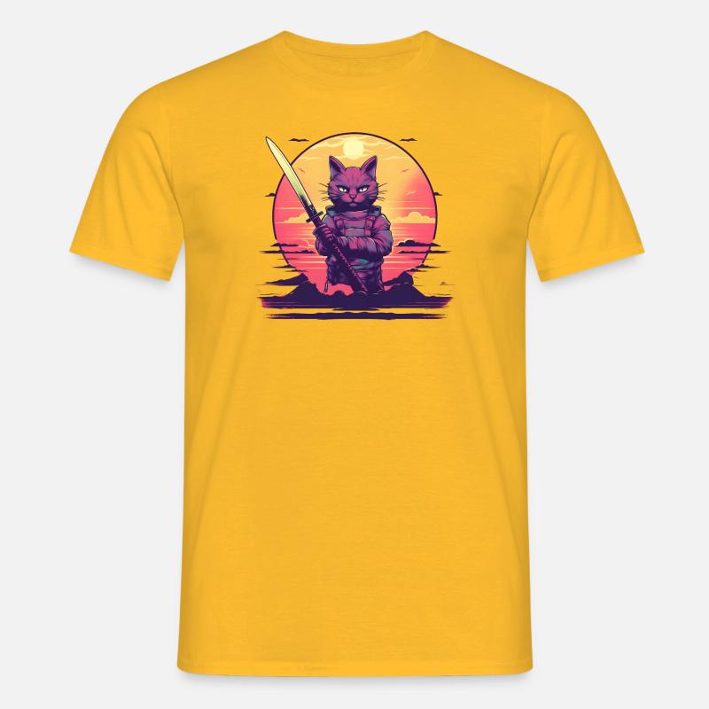 Synthwave samurai Cat sunset - Männer T-Shirt - Gelb