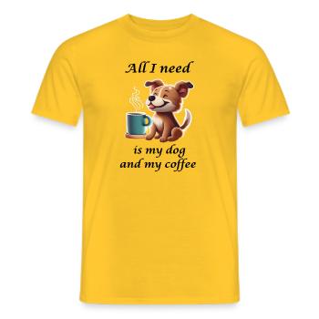 Cute dog with coffee mug - Men's T-Shirt - yellow - Front - AI Model Male 178 dark (178cm)