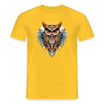 Beautiful decorated owl in modern style - Men's T-Shirt - yellow - Front - AI Model Male 178 dark (178cm)