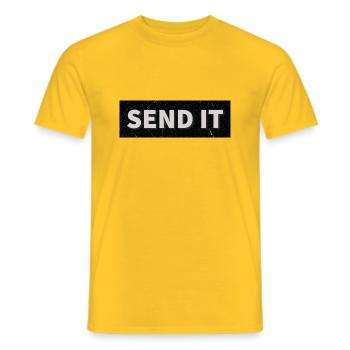 SEND IT Box Logo - Men's T-Shirt - yellow - Front - AI Model Male 178 dark (178cm)