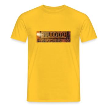 Horizontal im. of rusted piece of bulldog tractor - Men's T-Shirt - yellow - Front - AI Model Male 178 dark (178cm)