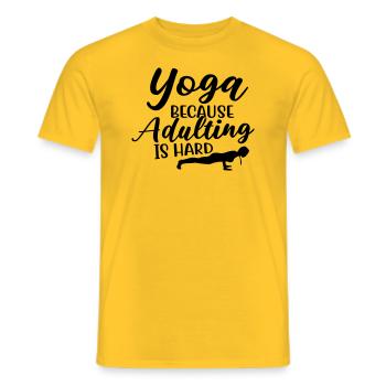 Yoga because adulting is hard 01 - Men's T-Shirt - yellow - Front - AI Model Male 178 dark (178cm)