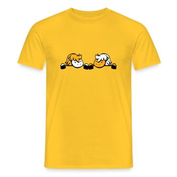 Attelage de 2 chevaux caché derrière le mur de clôture Friend - T-shirt homme - jaune - Devant - AI Model Male 178 dark (178cm)