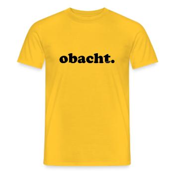 obacht, by MundART - schwarze Schrift - Männer T-Shirt - Gelb - Vorne - AI Model Male 178 dark (178cm)