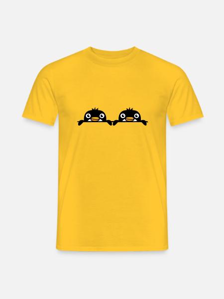2 Pinguine Freunde gucken hinter Mauer hervor Team - Mænd T-shirt - gul