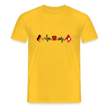 Cardio heart Flag Germany and flag Switzerland - Men's T-Shirt - yellow - Front - AI Model Male 178 dark (178cm)