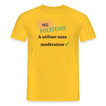 Pass politesse à utiliser sans modération - T-shirt homme - jaune - Devant - AI Model Male 178 dark (178cm)