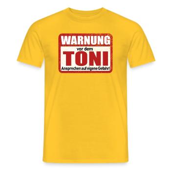 Toni Name Lustiges Warnschild - Männer T-Shirt - Gelb - Vorne - AI Model Male 178 dark (178cm)