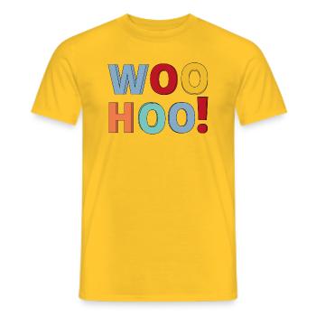 Woohoo Calligraphy text design. - Men's T-Shirt - yellow - Front - AI Model Male 178 dark (178cm)
