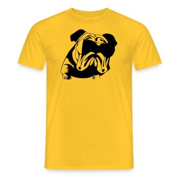 Bulldog dog dogs with sunglasses cool vector - Men's T-Shirt - yellow - Front - AI Model Male 178 dark (178cm)