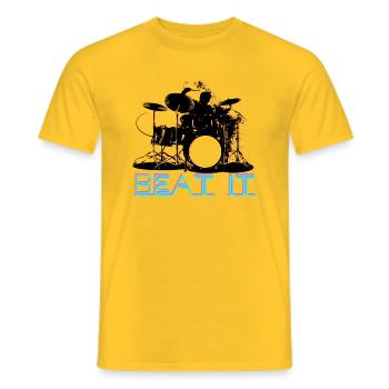 JUST BEAT IT Schlagzeuger / Drums / Trommel / Beat - Männer T-Shirt - Gelb - Vorne - AI Model Male 178 dark (178cm)