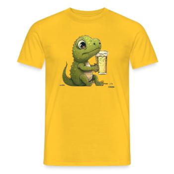 Mignon petit bébé dino avec de la bière - T-shirt homme - jaune - Devant - AI Model Male 178 dark (178cm)