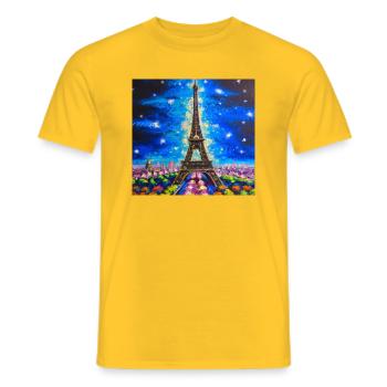 Eiffelturm als Öl Gemälde vor schöner Sternennacht - Männer T-Shirt - Gelb - Vorne - AI Model Male 178 dark (178cm)
