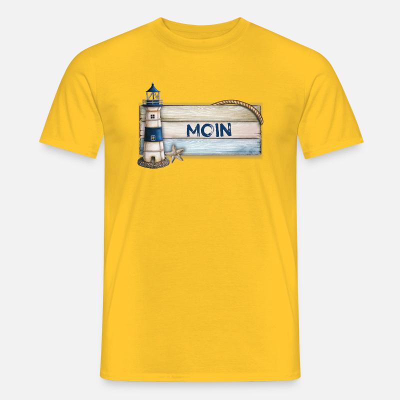 Moin (mit Leuchtturm) - Männer T-Shirt - Gelb