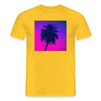 Palm Tree Silhouette: Retrowave Vaporwave - Men's T-Shirt - yellow - Front - AI Model Male 178 dark (178cm)