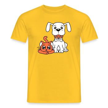 Chien Chat Deux Amis Équipe Chaton 2 Duo Équipage - T-shirt homme - jaune - Devant - AI Model Male 178 dark (178cm)