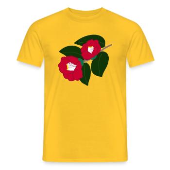 zwei rote Kamelienblüten - Männer T-Shirt - Gelb - Vorne - AI Model Male 178 dark (178cm)