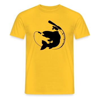 Fish with fishing rod and bait - Men's T-Shirt - yellow - Front - AI Model Male 178 dark (178cm)