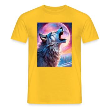 Loup hurlant à la lune - T-shirt homme - jaune - Devant - AI Model Male 178 dark (178cm)