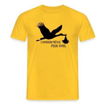 Cigogne Bébé Avril - T-shirt homme - jaune - Devant - AI Model Male 178 dark (178cm)