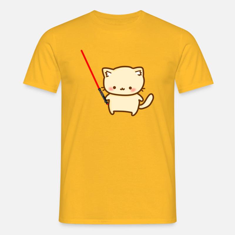 Sød kat med røde lyssværd - T-shirt til herrer - gul