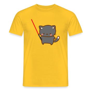 Süße Katze mit einem roten Lichtschwertern - Männer T-Shirt - Gelb - Vorne - AI Model Male 178 dark (178cm)