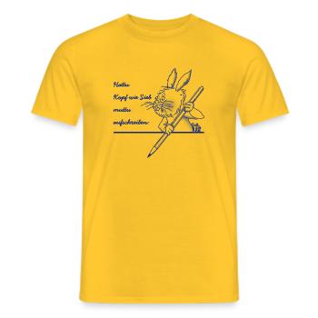 Hase - hattu Kopf wie Sieb muttu aufschreiben - Männer T-Shirt - Gelb - Vorne - AI Model Male 178 dark (178cm)