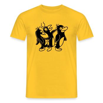 Crazy penguins running stupid kicking team friends - Men's T-Shirt - yellow - Front - AI Model Male 178 dark (178cm)