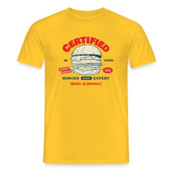 Food Certified Burger Expert Amateur de Burgers Drôles - T-shirt homme - jaune - Devant - AI Model Male 178 dark (178cm)