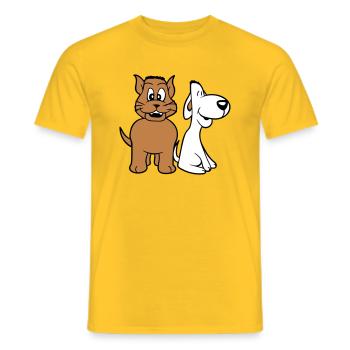 Dog Cat Two Friends Team Kitten 2 Duo Crew - Men's T-Shirt - yellow - Front - AI Model Male 178 dark (178cm)