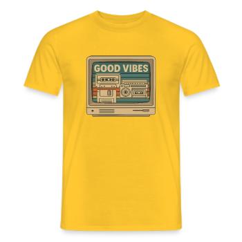 Feelings of Happiness – Retro Technik Design - Men's T-Shirt - yellow - Front - AI Model Male 178 dark (178cm)