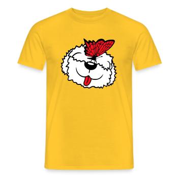 Dog Butterfly Nose Cute Funny Happy Comic - Men's T-Shirt - yellow - Front - AI Model Male 178 dark (178cm)