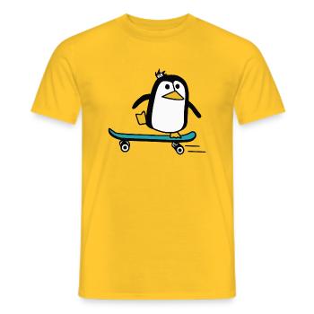 Pinguin fährt Skateboard - Männer T-Shirt - Gelb - Vorne - AI Model Male 178 dark (178cm)