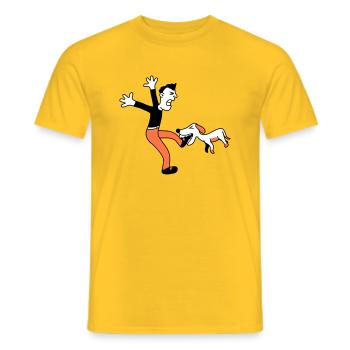 Dog Bites Man Foot Pain Attack - Men's T-Shirt - yellow - Front - AI Model Male 178 dark (178cm)
