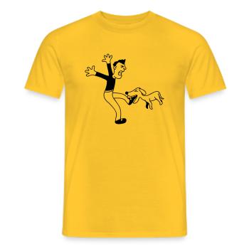 Dog Bites Man Foot Pain Attack - Men's T-Shirt - yellow - Front - AI Model Male 178 dark (178cm)