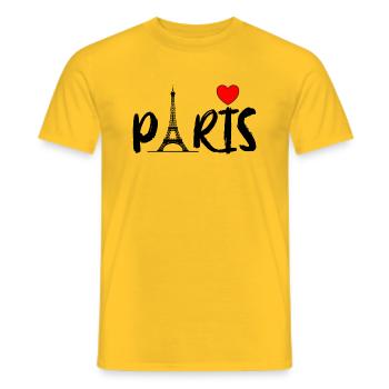 Paris font black with heart and Eiffel Tower - Men's T-Shirt - yellow - Front - AI Model Male 178 dark (178cm)