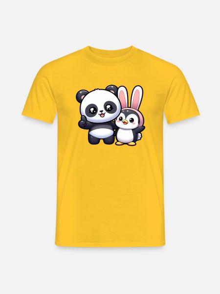 Panda und Pinguin - Männer T-Shirt - Gelb