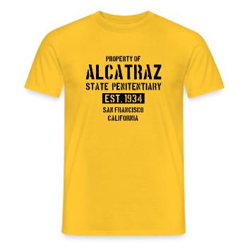 Pénitencier d’État d’Alcatraz, 1934, San Francisco, Californie - T-shirt homme - jaune - Devant - AI Model Male 178 dark (178cm)