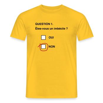 question imbecile humour homme - T-shirt homme - jaune - Devant - AI Model Male 178 dark (178cm)