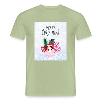 Merry Christmas avec petit personnage mignon - T-shirt homme - vert sauge - Devant - AI Model Male 178 light (178cm)